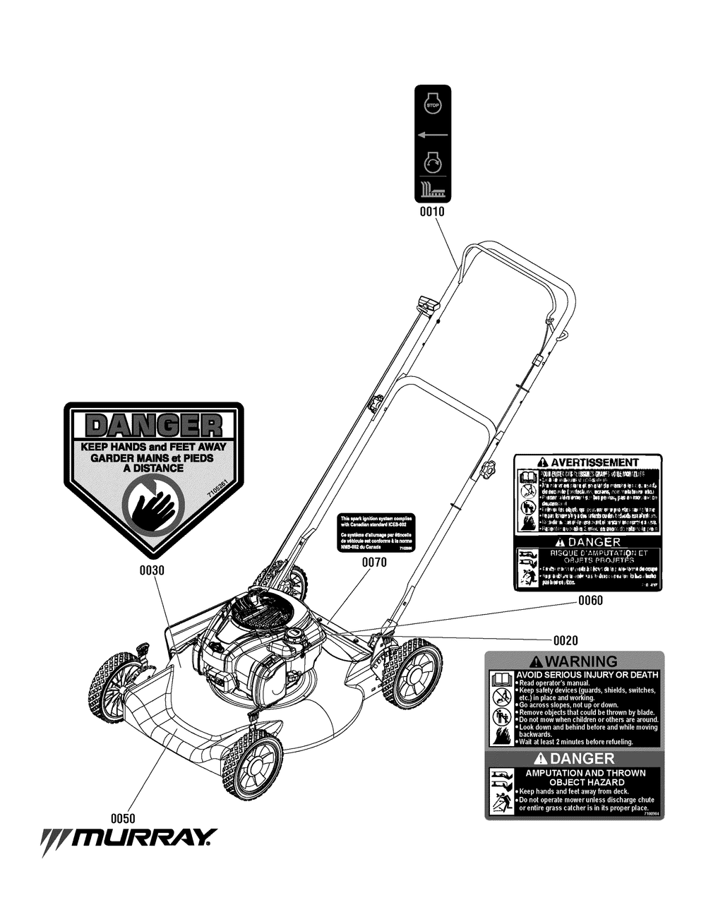 Decals Group (7502350) Diagram and Parts List for 7800889-MD2250FC 2012 Briggs and Stratton Lawn Mower